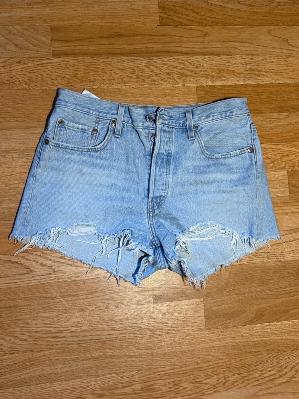 Levi's Light Wash Distressed Cutoff Denim Shorts